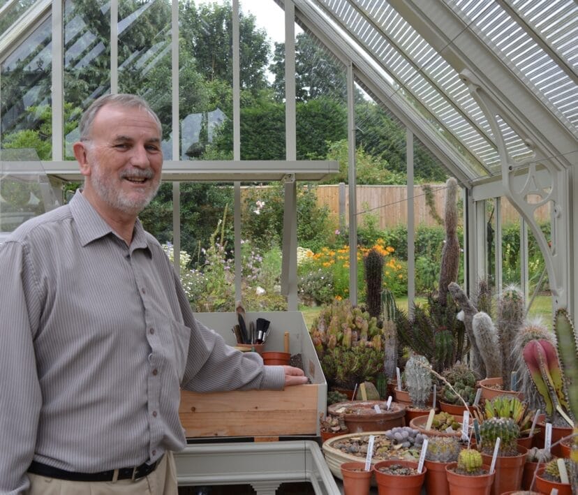 Our client and his cacti collection in his National Trust Mottisfont greenhouse