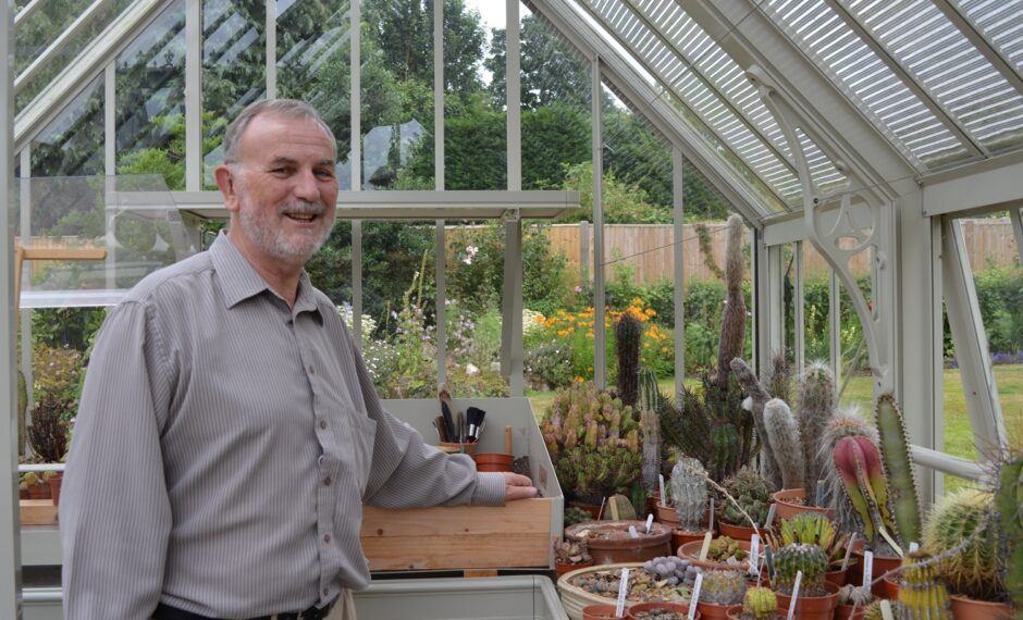 Our client and his cacti collection in his National Trust Mottisfont greenhouse