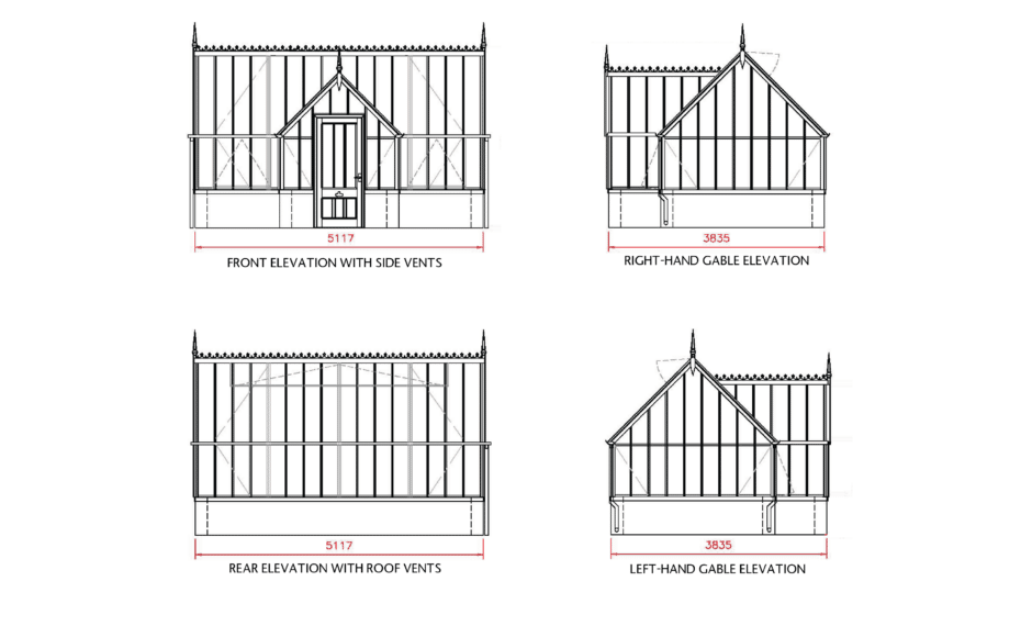 Front, side and rear view of 2d greenhouse