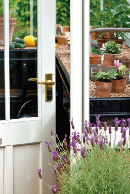 White victorian-style greenhouse door