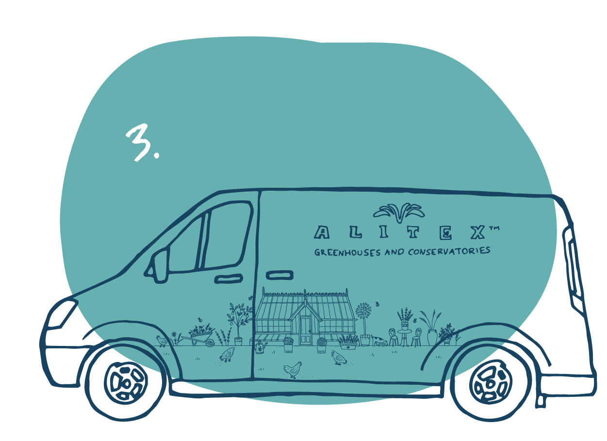 hand drawn Alitex greenhouse van