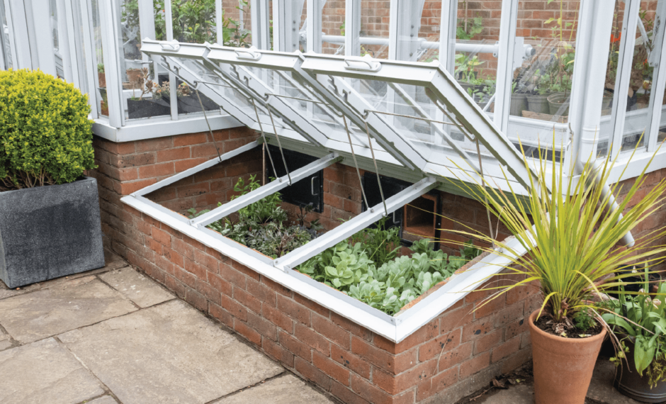 Greenhouse Cold Frames with Vent Slides in the open position