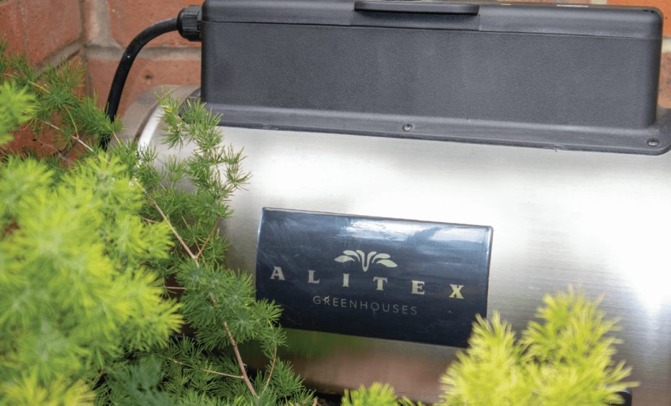 Electric Greenhouse Heater in silver with Alitex logo on the side
