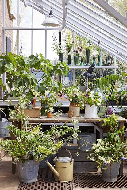 Florist greenhouse set up inside a victorian greenhouse