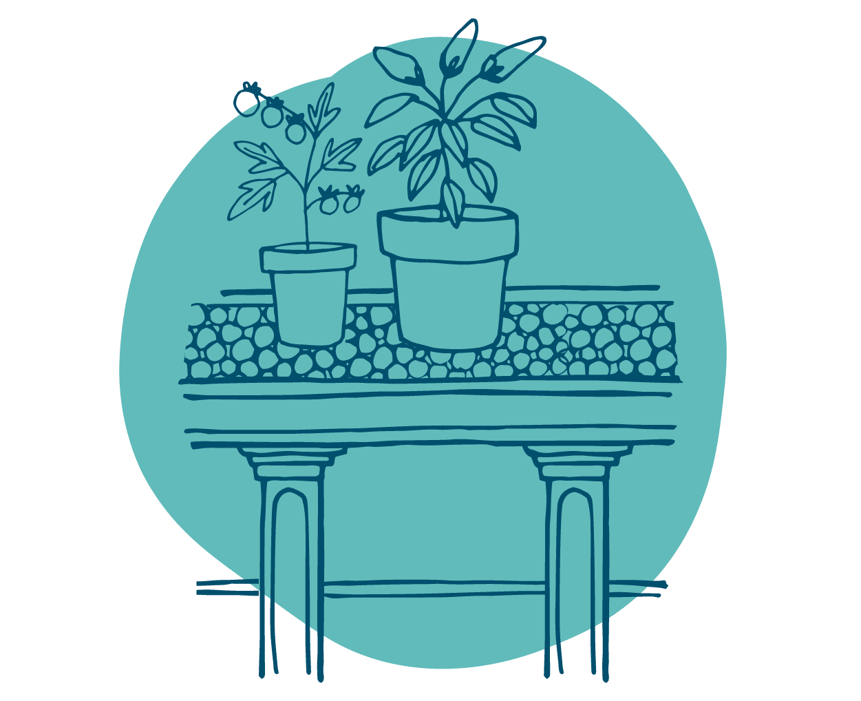 Plant pots on greenhouse work bench icon