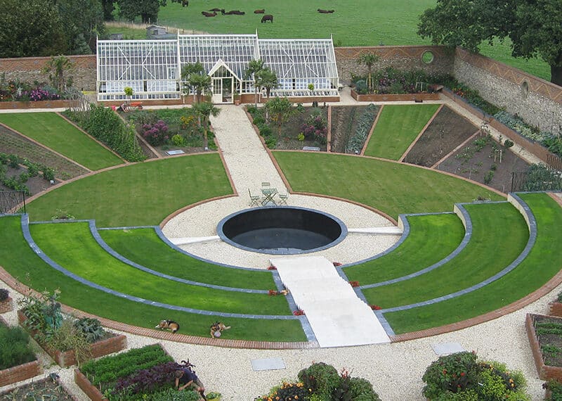Private Walled garden with circular lawn