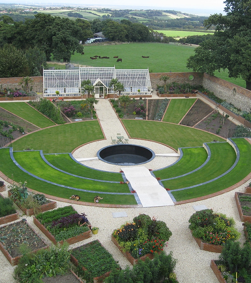 Private Walled garden with circular lawn