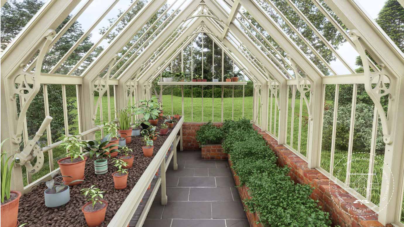 Stourhead Alitex Greenhouse fruit and veg internal layout