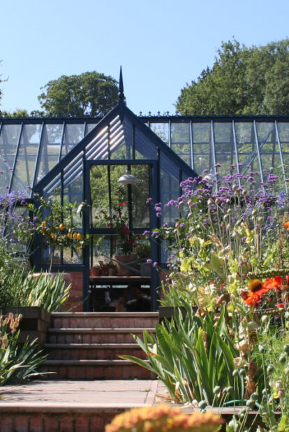 Alitex greenhouse at Netherwood estate in bespoke blue
