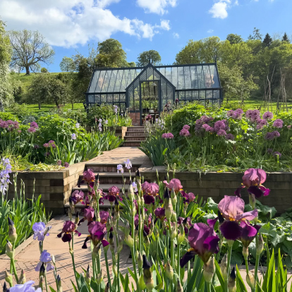 Alitex greenhouse at Netherwood estate in bespoke blue