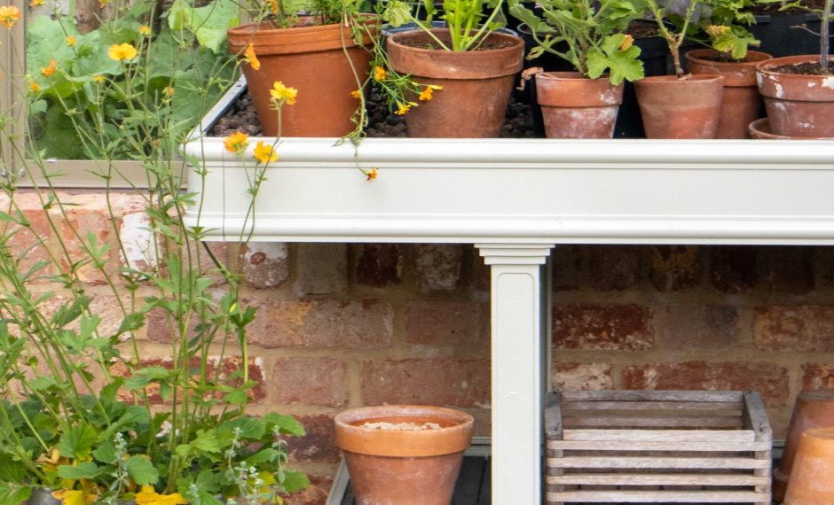 bench on wheels in an alitex greenhouse