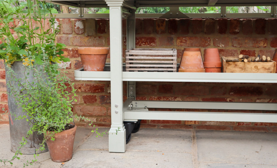 alitex greenhouse bench on wheels in wood sage