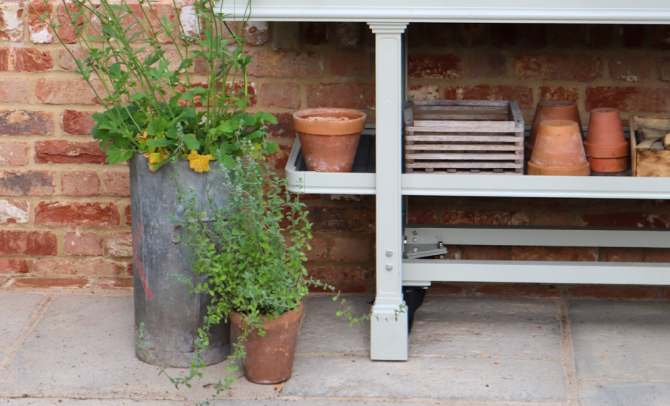 alitex greenhouse bench on wheels in wood sage