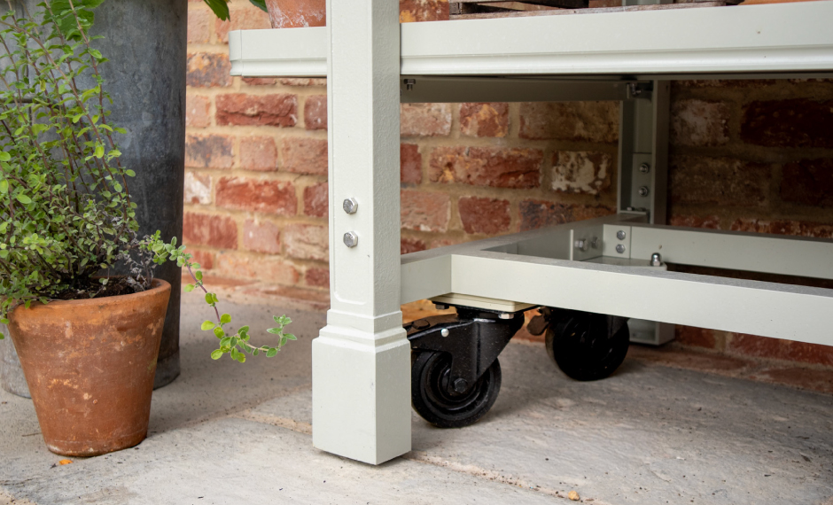 alitex greenhouse bench on wheels in wood sage