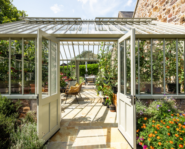 Jersey B&B Gardeners Rest doors of Alitex Greenhouse